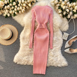 Autumn Winter Women Knitted Dress Long Sleeve Knee Length Midi Dress Elegant Pearl V Neck Sexy Bodycon Dress With Belt