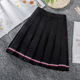 Summer Women High Waist Striped Mini Skirt Sweet Cute Dance Preppy Style Pleated Skirts