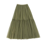 Vintage Long Boho Summer Green Casual Mesh Tutu Skirt Ball Gown Jupe Longue Maxi Skirt