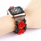 Black Agate Beads Chain Bracelet for Apple Watch Band Series SE/6/5/4/3/2 Women Stylish Carved Strap for iWatch 40/44MM 38/42MM