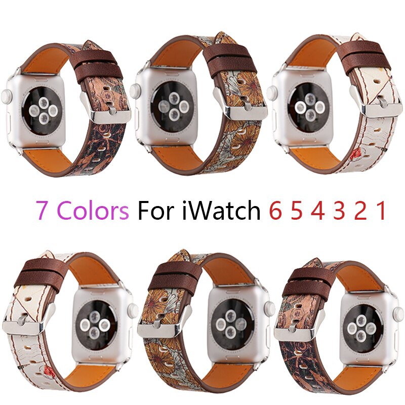 Vintage flower leather watchband for apple watch band 6 5 40mm 44mm belt bracelet for iWatch series Strap 4 3 2 1 38mm 42mm band