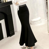 Long Autumn Solid Vintage Elastic Women Trumpet Party Office Wear High Waist Skirts