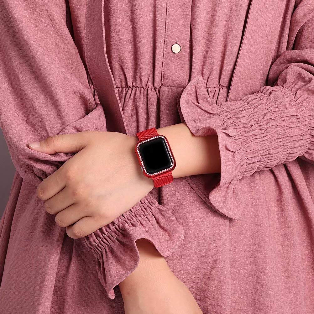 Diamond case+Milanese Loop band For Apple Watch Series 5/4/3/2/1 Stainless Steel Strap iwatch 38mm 42mm 40mm 44mm Wrist Bracelet