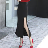 High Waist Solid Long Korean Office Wear Women Ladies Black Maxi Skirt Bottoms