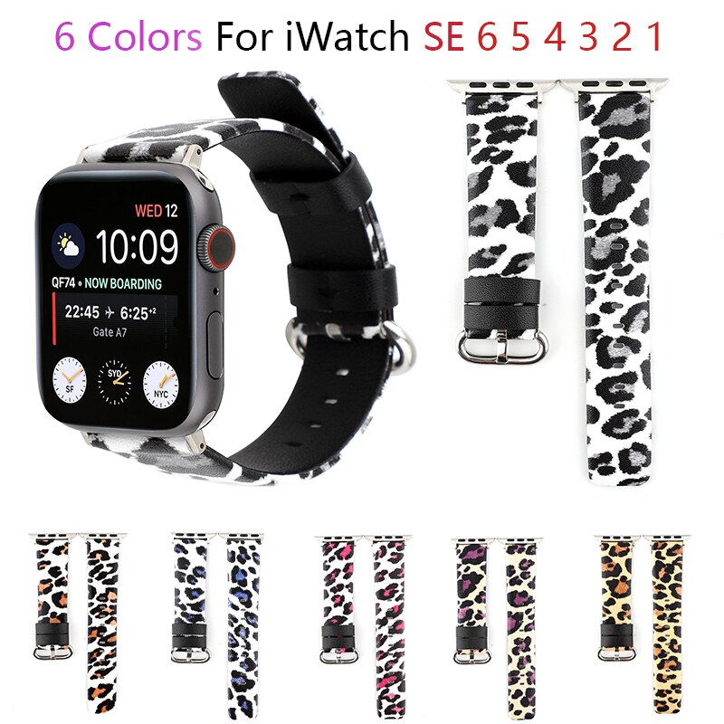 Leopard print leather watchband for apple watch band SE 6 5 40mm 44mm belt bracelet bands for iWatch Strap series 4 3 38mm 42mm
