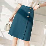Ladies Elegant A-line Skirts Korean Style Solid Color High Waist Women Knee-length Pencil Skirts