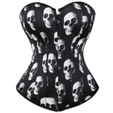 Gothic Skull Print Overbust Corset Top Women Sexy Satin Corset Bustier Lingerie Waist Cincher Body Shaper Lace Up Corsets S-6XL