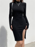 Knitted Long Sleeve Black Bodycon Warm Women Mini Dress Autumn Winter Evening Fashion Elegant Women's Dresses