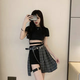 Harajuku Punk Style Plaid Irregular Skirts Gothic Women Hollowed Out High Waist Pleated Mini Skater Female Streetwear Clothing