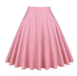 Spring Summer Casual Women Midi Skirt Yellow Solid Pure Color High Waist School Retro Vintage 50s 60s Cotton Summer Skirts