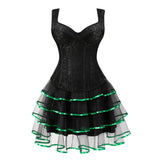 Women Gothic Sexy Corset Dress Vintage Floral Jacquard Straps Cup Corset Bustier Top With Mesh Striped Mini Tutu Skirt Set