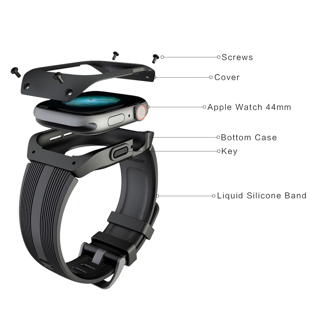 Silicone Protective Case with Band For Apple Watch series 4 5 44mm Full Frame Screen Protector For iWatch Bracelet Accessories