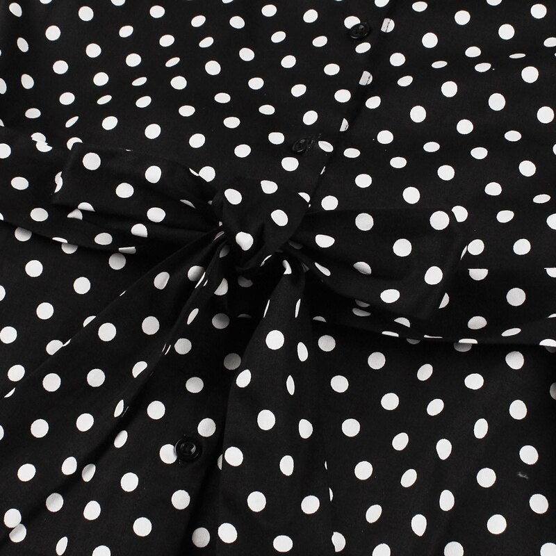 Turn Down Collar Single-Breasted Polka Dot Summer Cotton Shirt Dress Women 50s Rockabilly Vintage Sleeveless Midi Dresses