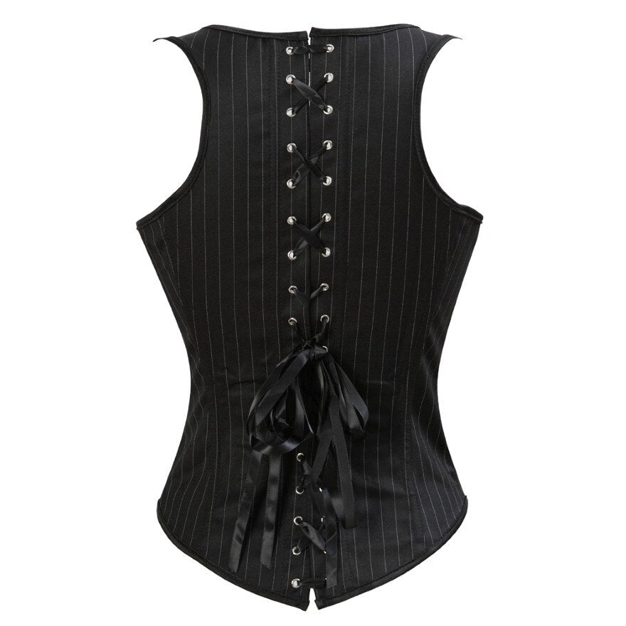 Women Gothic Sexy Striped Straps Underbust Corset Vest Waist Cincher Body Shaper Slim Corset Bustier Lingerie Top Plus Size
