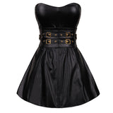 Sexy Corset Gothic Slimming Body Shaper Pole Dancing Party Mini Dress Faux Leather Corselet Plus Size Corsets Bustiers Dress