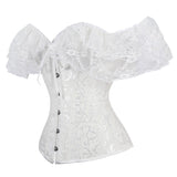 Gothic Sexy Corset Tie-up Boat Neck Close-fitting Crop Tops Corsets  Overbust Bustier Off Shoulder Short Sleeve Corselet for Wom