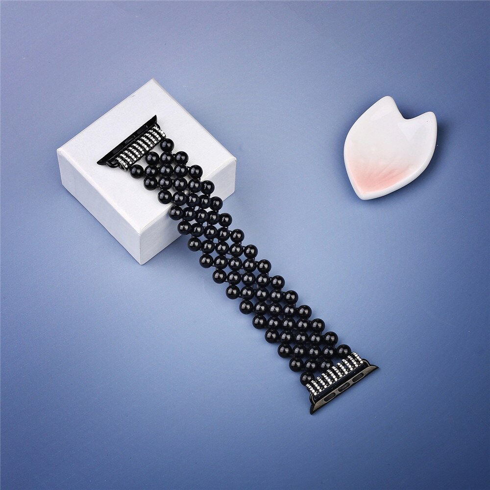 Band for Apple Watch iWatch Series 5 4 3 2 1 Fashionable Black Beaded Faux Agate Women Replacement Bracelet 38 42 40 44 mm Strap