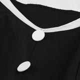 Women Single-Breasted Buttons Black Patchwork Vintage Rockabilly 50s Summer Sleeveless Cotton A-Line Dress