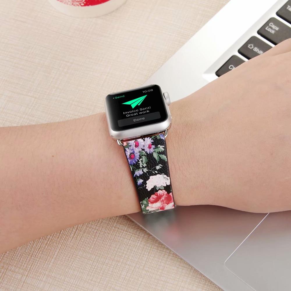 Chinese Ink Painted style strap for Apple Watch band 5 4 3 2 1 44mm 40mm 42mm 38mm floral print Bracelet for iWatch accessories