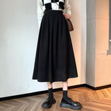 Women High Waist Casual Korean Style All-match Ladies Elegant A-line Long Skirt