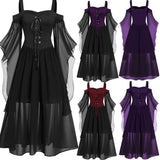 Women Medieval Retro Queen Princess Sling Evening Dress Retro Gothic Carnival Halloween Party Vampire Witch Cosplay Costume
