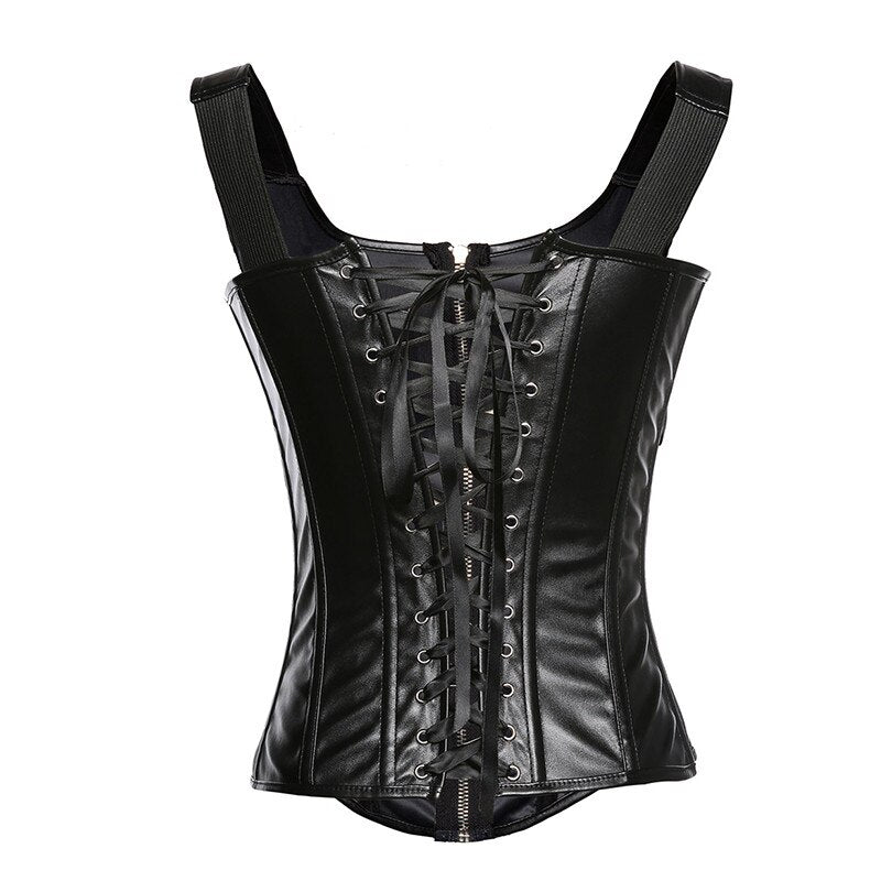 Women's Gothic Strappy Faux Leather Underbust Corset with Straps