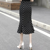 Vintage Polka Dot Trumpet Chiffon Long Summer Women Korean Streetwear Ladies High Waist Skirt