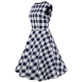 Cotton Office Plaid Print Vintage Dress Women Sleeveless Button Side Swing Pinup Chic Vestidos Summer A-Line Party Sundress