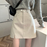 Women High Waist Mini Skirts Fashion Korean Style Solid Color PU Leather Ladies A-line Short Skirt