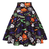 Retro Ghost Bat Print Halloween Skirt 50s High Waist Hepburn Vintage Christmas Jurken Long Cotton A-Line Party Women's Clothing