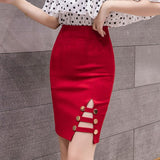 Office Lady High Waist Spring Fashion Furcal Solid Color Women Elegant Knee-length Pencil Skirt