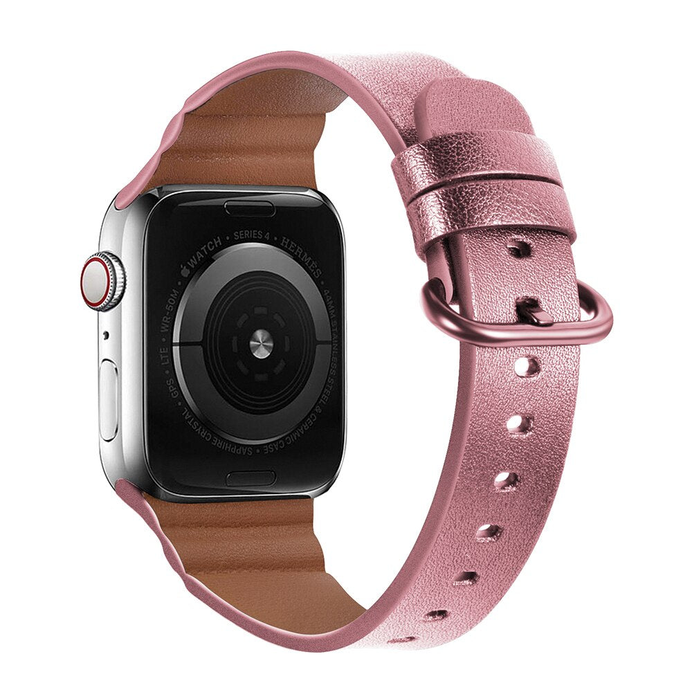 Genuine Cow Leather Loop Strap for Apple Watch 6 SE 5 4 3 42MM 38MM 44MM 40MM Belt Band Bracelet for iWatch 6 5 4 3 Wristband