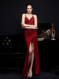 Sexy Backless Party Dress Sleeveless V Neck Prom Gowns Women Spaghetti Strap Split Cocktail Robes Taffeta Long Vestieos