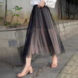 Vintage Large Swing Tulle Women Summer Korean Black Long High Waist A-Line Skirt