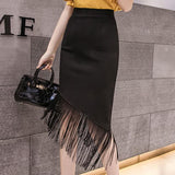 High Waist Knee-length Women Spring Office Style All-match Tassel Ladies Elegant Slim Skirt