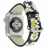 Chrysanthemum Pattern watch band For Apple Watch 4 5 44mm 40mm leather Bracelet Wrist straps For iwatch series 3 2 1 42mm 38mm