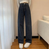 Women High Waist Casual Jeans Korean Style Streetwear All-match Ladies Straight Denim Pants