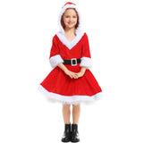 Kids Girls Red Velvet Santa Claus Hoodies Dress with Belt Christmas Cosplay Costume New Year Child Xmas Party Fancy Dress