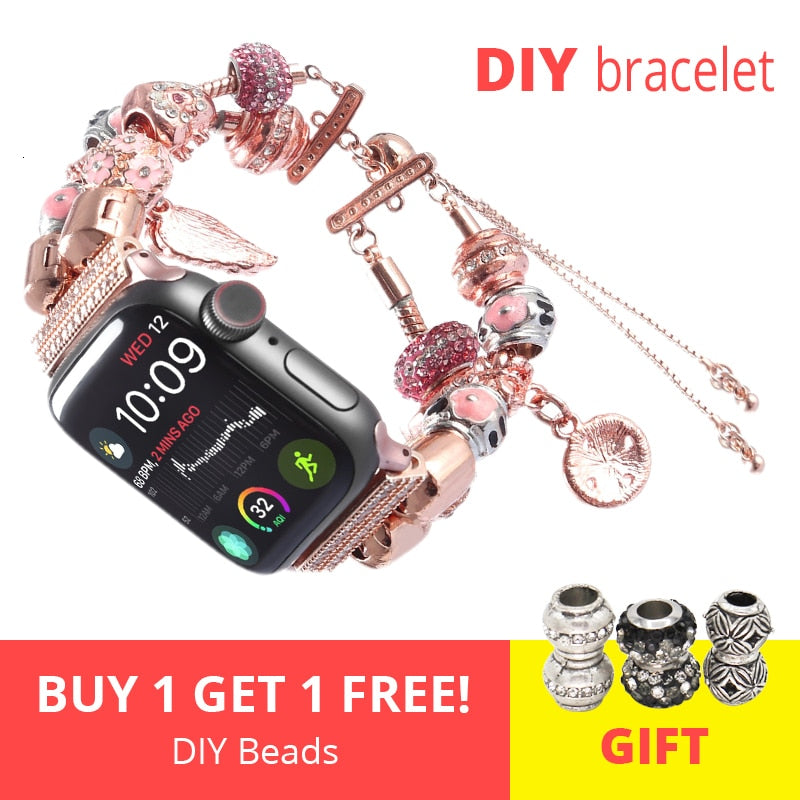 Diy Women Watch Strap For Apple Watch 5 4 Band 44mm Iwatch Bead Bands 42mm Accessories 40mm Series 3 2 Bracelet 38mm Watchband