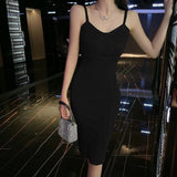 Women V Neck Sleeveless Spaghetti Strap Dress Sexy Night Club Party Knitted Bodycon Midi Dress Elegant