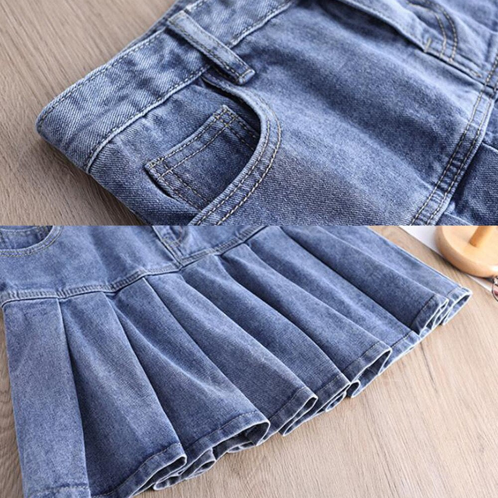 Women Sexy Sweet Harajuku Girls Dance Short Skirt Streetwear High Waist Big Hem Flared Pleated Jeans Skirt