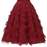 Vintage Burgundy Off Shoulder Wrap Elegant Fringe Women Party Fit and Flare Classy Christmas Dress