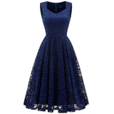 Women Elegant Formal Party Sexy Night Club Dresses Summer V Neck Sleeveless Lace Dress Work A-Line Swing Office Vestidos