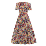 Vintage Multicolor Floral Single Breasted Elegant Party Long Dresses For Women O-Neck Summer Spring A Line Vintage Dress