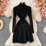 Sweater Dress Autumn Winter Turtleneck Knitted Dress Long Sleeve Slit Night Out Party Sexy Mini Dress