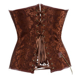 Steampunk Faux Leather Burlesque Chains Corset Gothic Sexy Jacquard Corset Bustier Lingerie Top Vintage Pirate Costume Brown