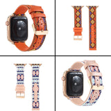 Ethnic style Leather Strap for Apple Watch Band SE 6 5 40mm 44mm Belt Bracelet Bands for iWatch Series 6 4 3 38mm 42mm Watchband