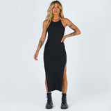 Women Summer Halter Backless Sexy Bodycon Dress Solid Black Sleeveless Strapless Holiday Party Beach Long Dress Streetwear