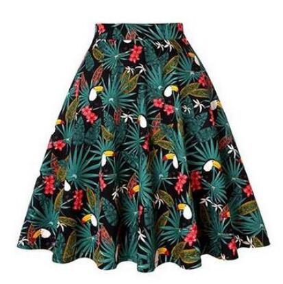 2021 Retro Vintage Women Skirts Summer Spring Casual Sundress High Waist Flared A-Line Back Zipper Knee Length 50s Skirts Lady