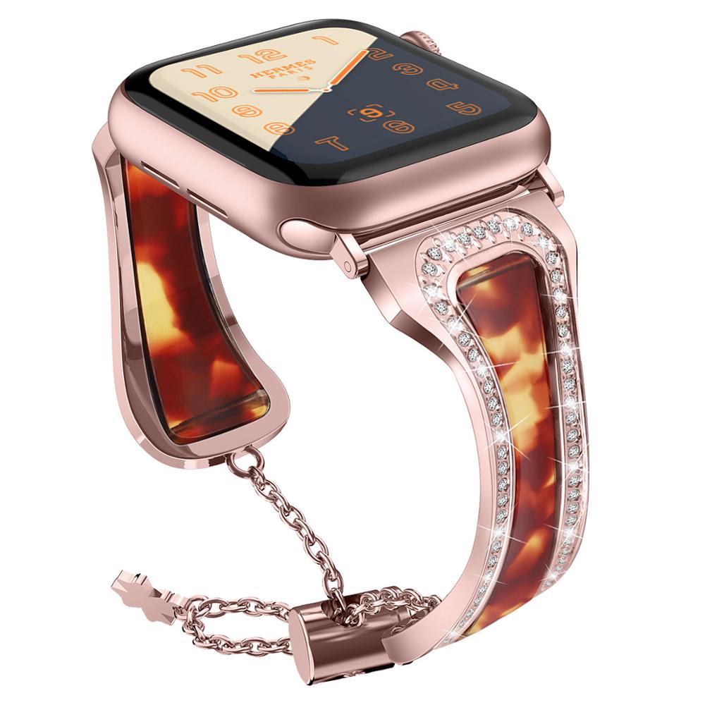 Stainless Steel Band For Apple Watch Diamond Resin Bracelet Strap